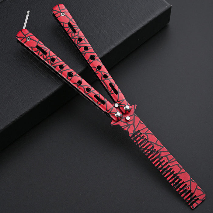 Butterfly Balisong Style Comb Foldable Comb Stainless Steel Practice Training Butterfly Knifee Comb Beard Moustache Brushe Salon Hairdressing Hair Styling Tool