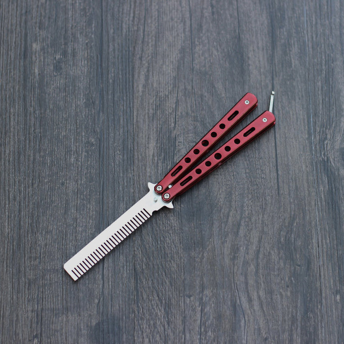 Butterfly Balisong Style Comb Foldable Comb Stainless Steel Practice Training Butterfly Knifee Comb Beard Moustache Brushe Salon Hairdressing Hair Styling Tool