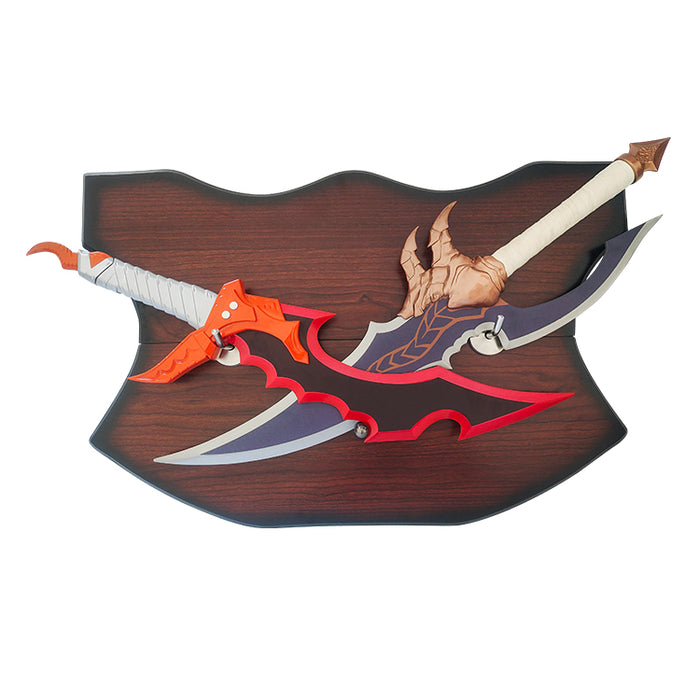 ⚔️ Solo Leveling Knight Slayer Blades (Set of 2) Metal Replicas – Non-Sharp with Wooden Wall Mount