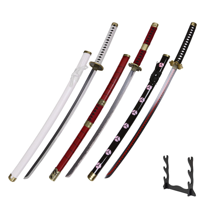 One Piece Zoro Katana Set – 3 Sword Collection with Free Stand | Anime Replica Display (Non-Sharp)