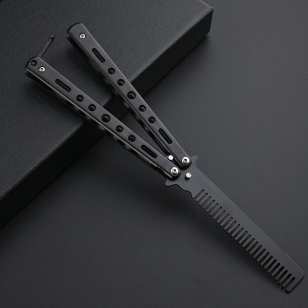 Butterfly Balisong Style Comb Foldable Comb Stainless Steel Practice Training Butterfly Knifee Comb Beard Moustache Brushe Salon Hairdressing Hair Styling Tool