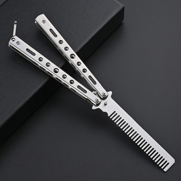Butterfly Balisong Style Comb Foldable Comb Stainless Steel Practice Training Butterfly Knifee Comb Beard Moustache Brushe Salon Hairdressing Hair Styling Tool