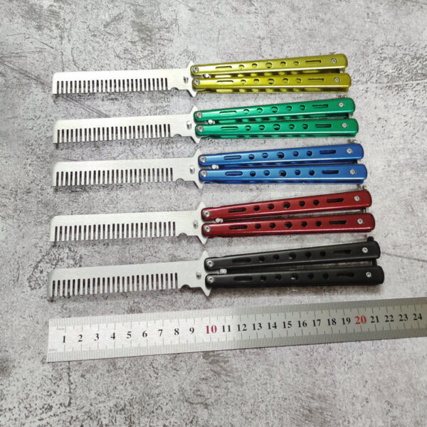 Butterfly Balisong Style Comb Foldable Comb Stainless Steel Practice Training Butterfly Knifee Comb Beard Moustache Brushe Salon Hairdressing Hair Styling Tool