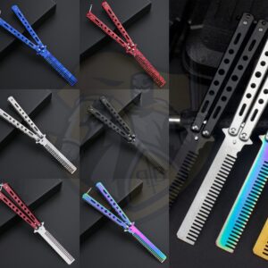 Butterfly Balisong Style Comb Foldable Comb Stainless Steel Practice Training Butterfly Knifee Comb Beard Moustache Brushe Salon Hairdressing Hair Styling Tool